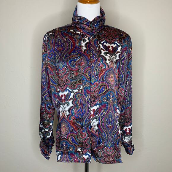 Vintage Tops - Vintage Paisley Silky Blouse Sz 6 80s